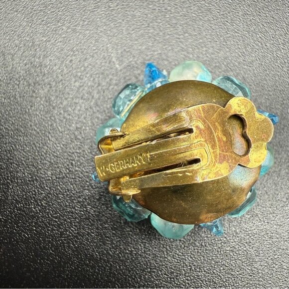 Vintage West Germany Signed 1950s Blue Cluster Earrings - Clip On - Picture 5 of 9